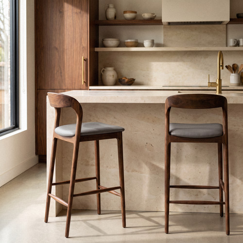 Bar stool grey - faux, leather